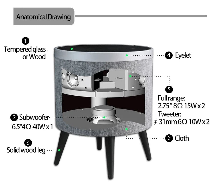 BLUEMAN BT-Z5 End Table Bluetooth Speaker with Wireless Charger